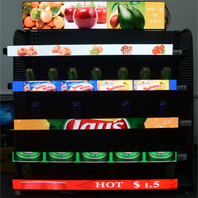 Écran d'affichage à LED intelligent d'étagère de marchandises de supermarchés d'intérieur
